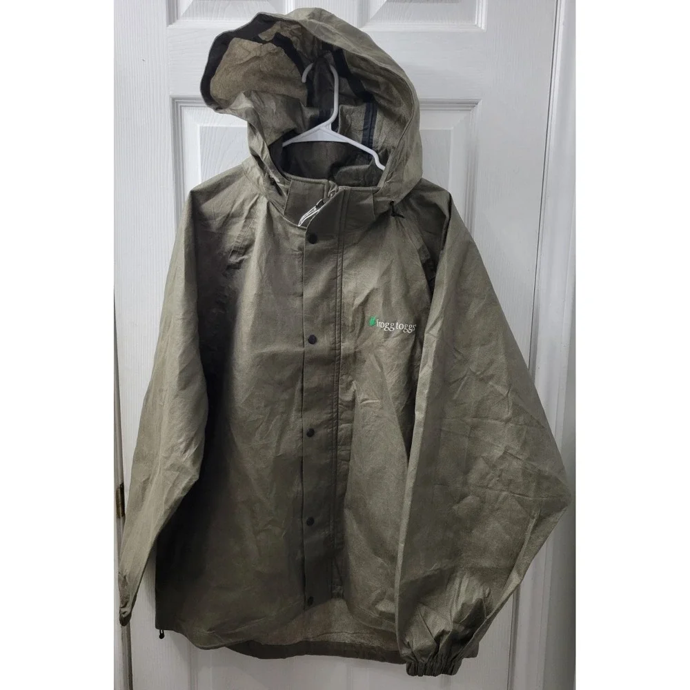Frogg Toggs Waterproof Full Zip Removable Hood Jacket Olive Green Size Large EUC